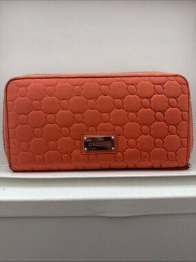 Oroton Coral Orange Quilted Zip-Around Wallet
